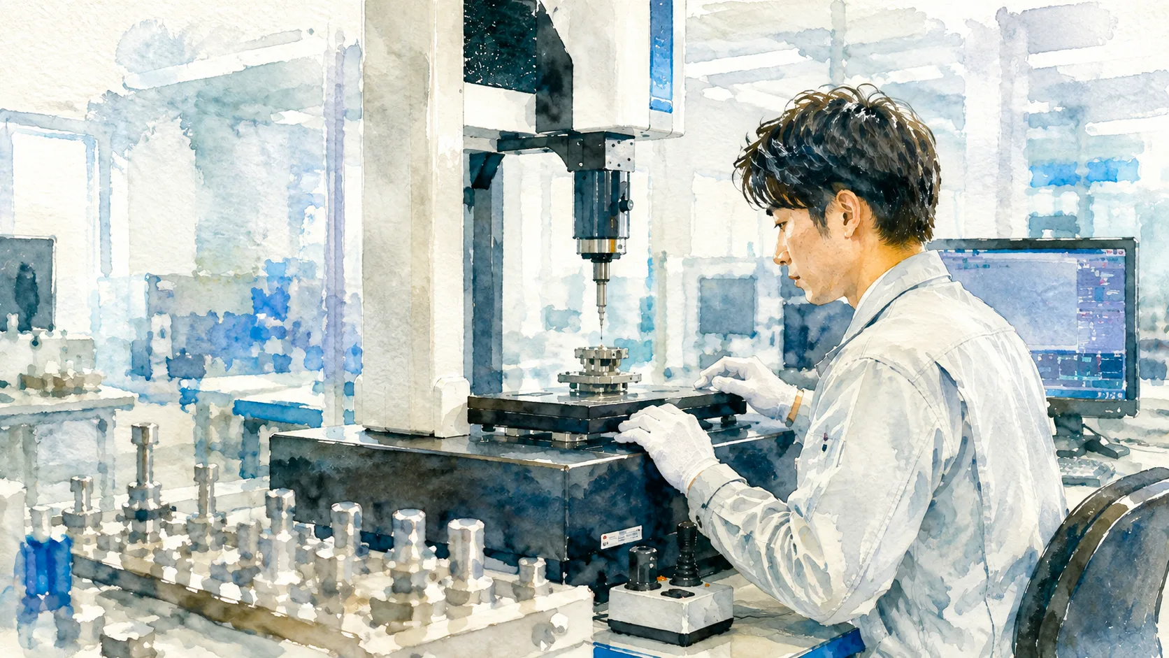 分析機器を操作する研究者